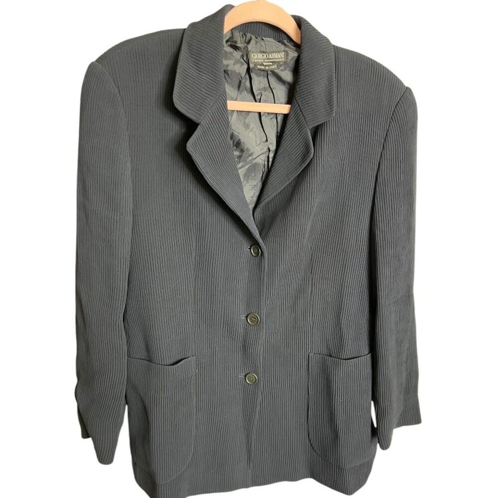 Girogio Armani vintage 90's ribbed blazer button up navy blue wool blend size 46